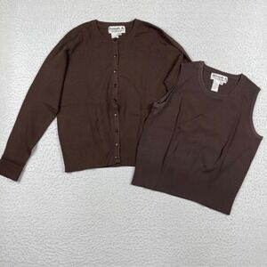 Joseph A. Sweater Set Womens XL Brown Cardigan and Shell Twinset Viscose Blend